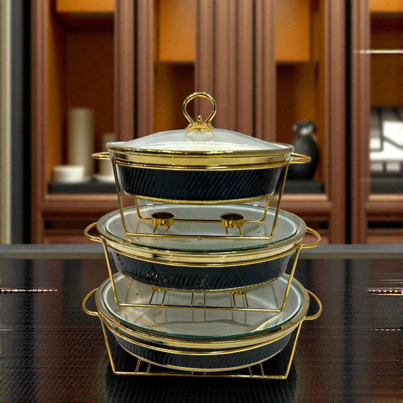 Deluxe Imported Black Oval Porcelain Serving Platter with Lid & Ergonomic Handles