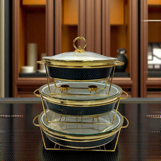 Deluxe Imported Black Oval Porcelain Serving Platter with Lid & Ergonomic Handles