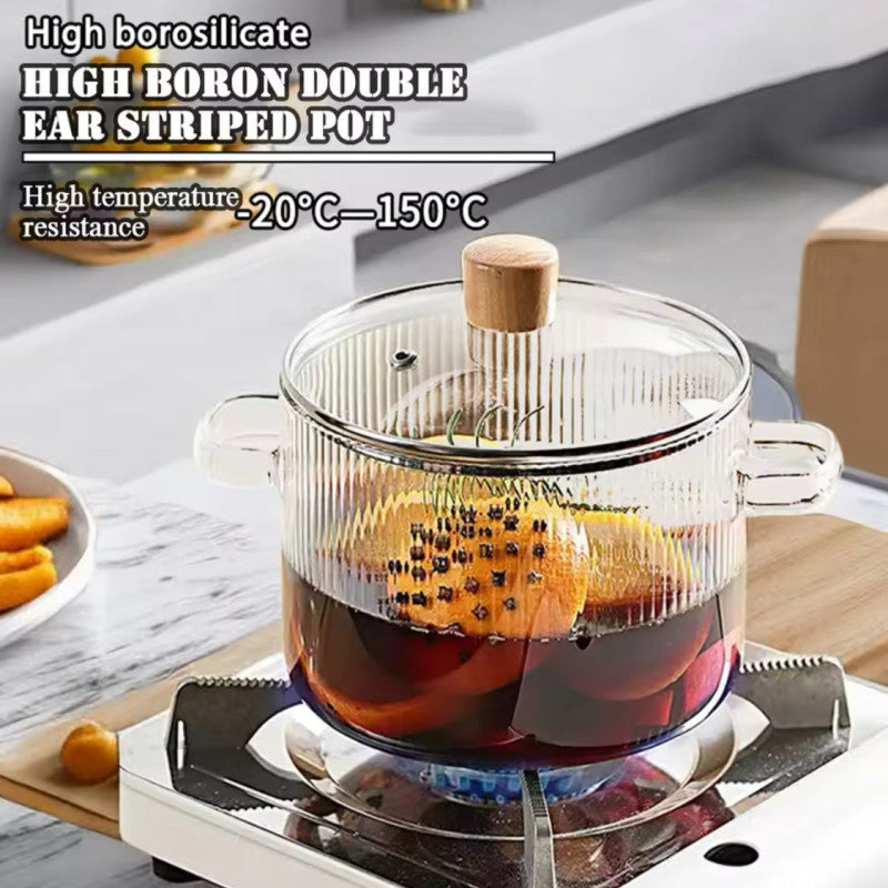 Heat Resistant Glass Cooking Pot with Lid – Durable Transparent Cookware for Pakistani Kitchens | Adornia.pk