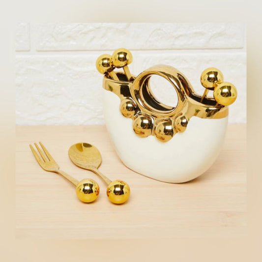 6 Pcs Ceramic Spoon & Fork Set | Elegant Cutlery Set for Dining, Gifting & Table Décor