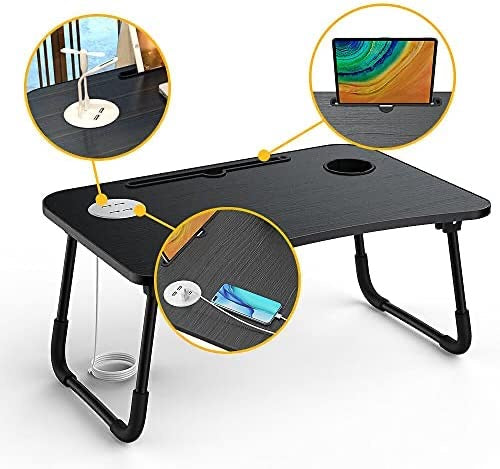 Foldable Laptop Table with Tablet Slot & Cup Holder