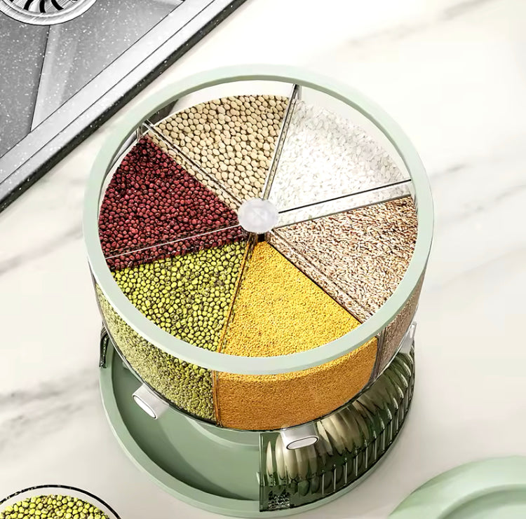 Rotating 6 Grids Cereal Rice Dispenser with Egg Rack