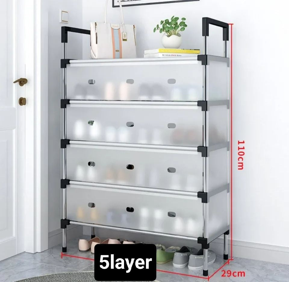 Dustproof Shoe Rack with Metal Pipes and Frosted Glass