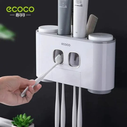 Wall Mounted Ecoco Toothpaste Dispenser and Toothbrush Holder – Automatic Bathroom Organizer Set