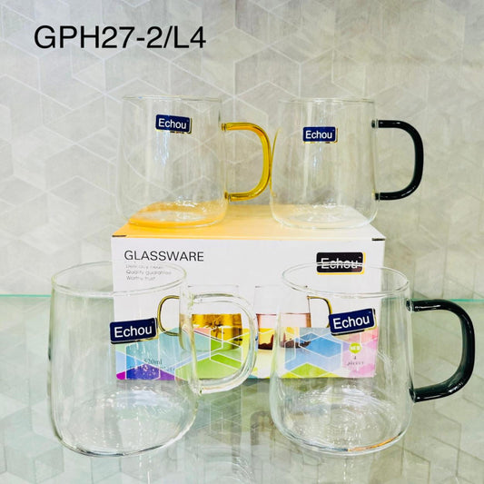 Glass Mug Set – 4-Piece 520ml Heat-Resistant Beverage Cups | Adornia.pk