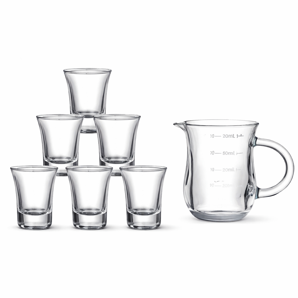 Mini 7-Piece Glass Jug Set – Small 130ML Jug with 6 x 15ML Mini Glasses | Compact Serving Set