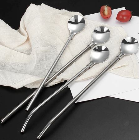 Stainless Steel Elbow Tube Straw Spoon