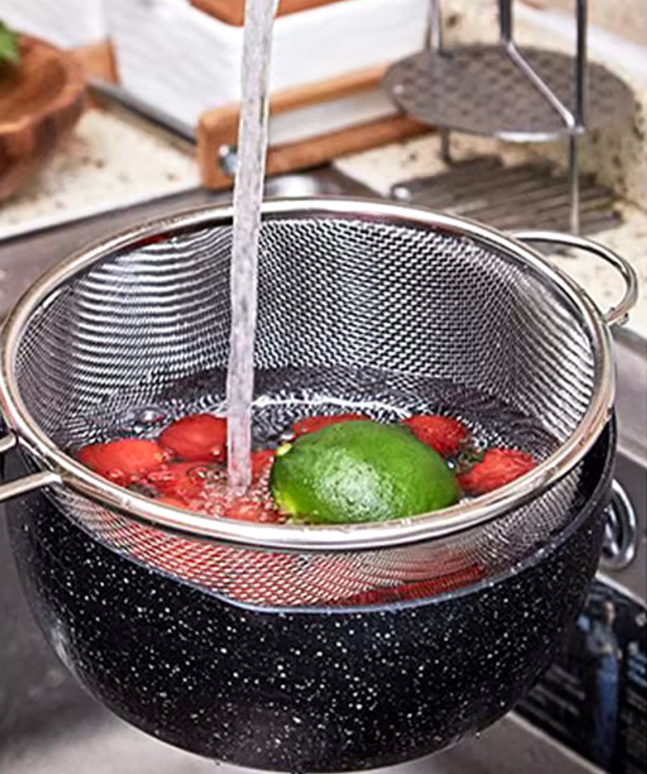 Stainless Steel Colander With Double Handle, Vegetable Strainer Bowl, Kitchen Steel Mesh Strainer Colander