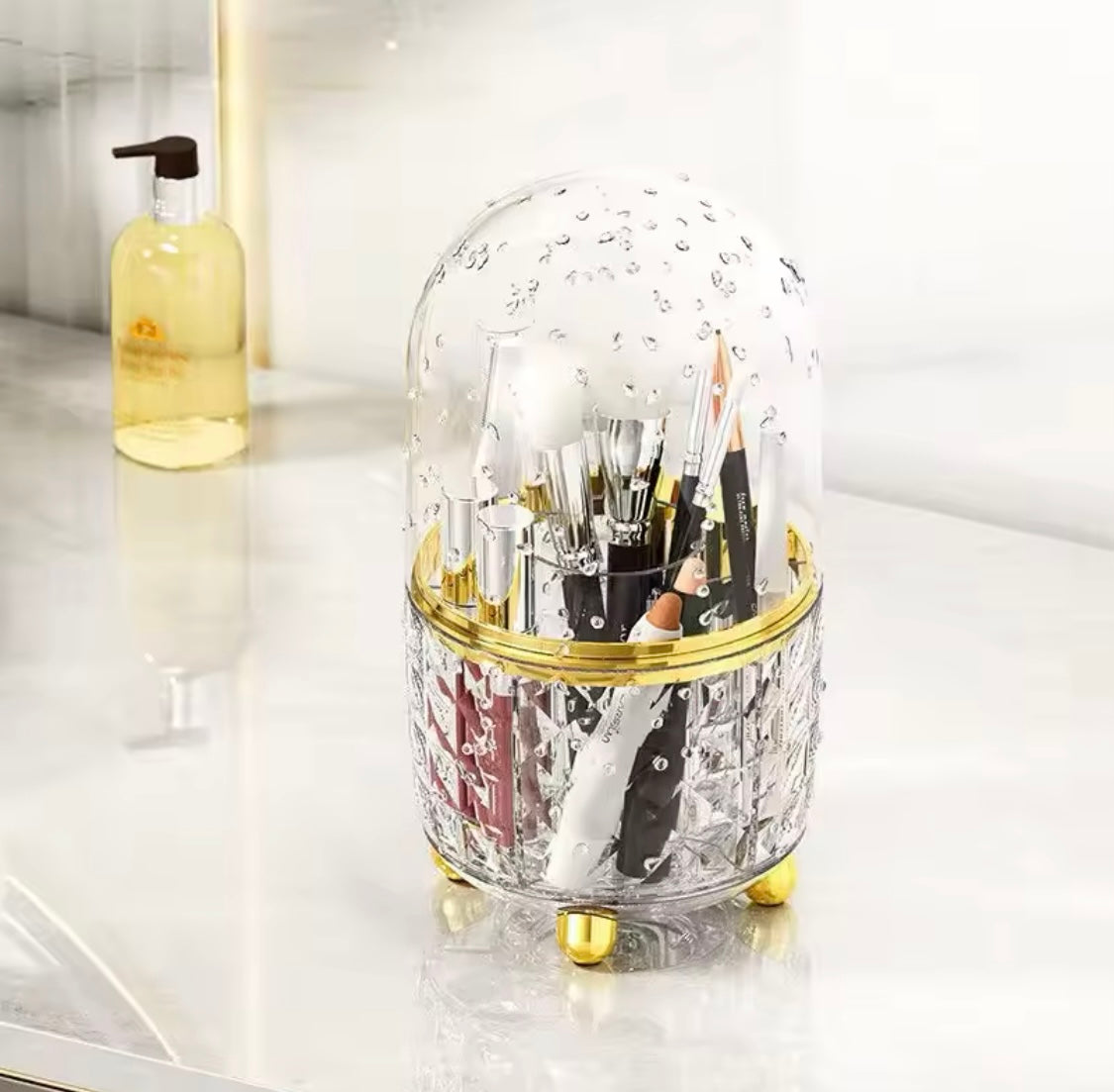 360 Rotating Makeup Brush Holder, Cosmetic Storage Box Makeup Organizer, Transparent Fancy Dust-proof Makeup Holder