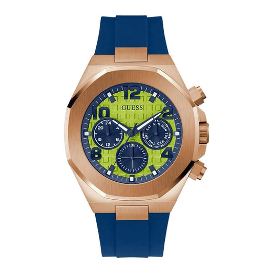 Guess Men’s Quartz Blue Silicone Strap Lime Green Dial 46mm Watch GW0583G3