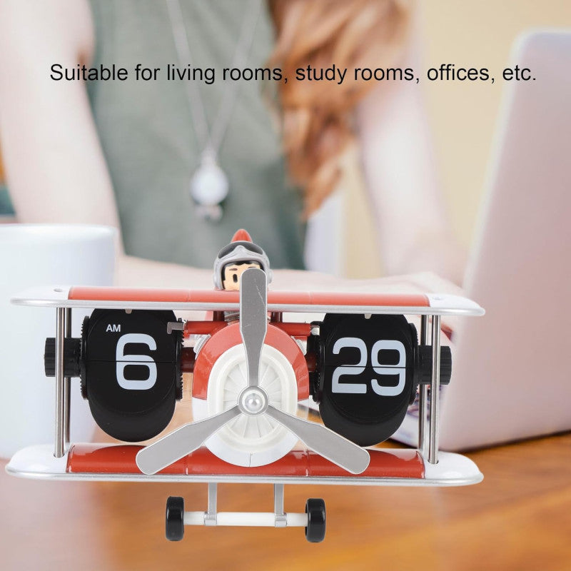 Airplane Flip Clock, Retro Airplane Flip Clock,12 Hours Retro Battery Powered Auto Flip Desk Clock, for Living Room Bedroom Study Office
