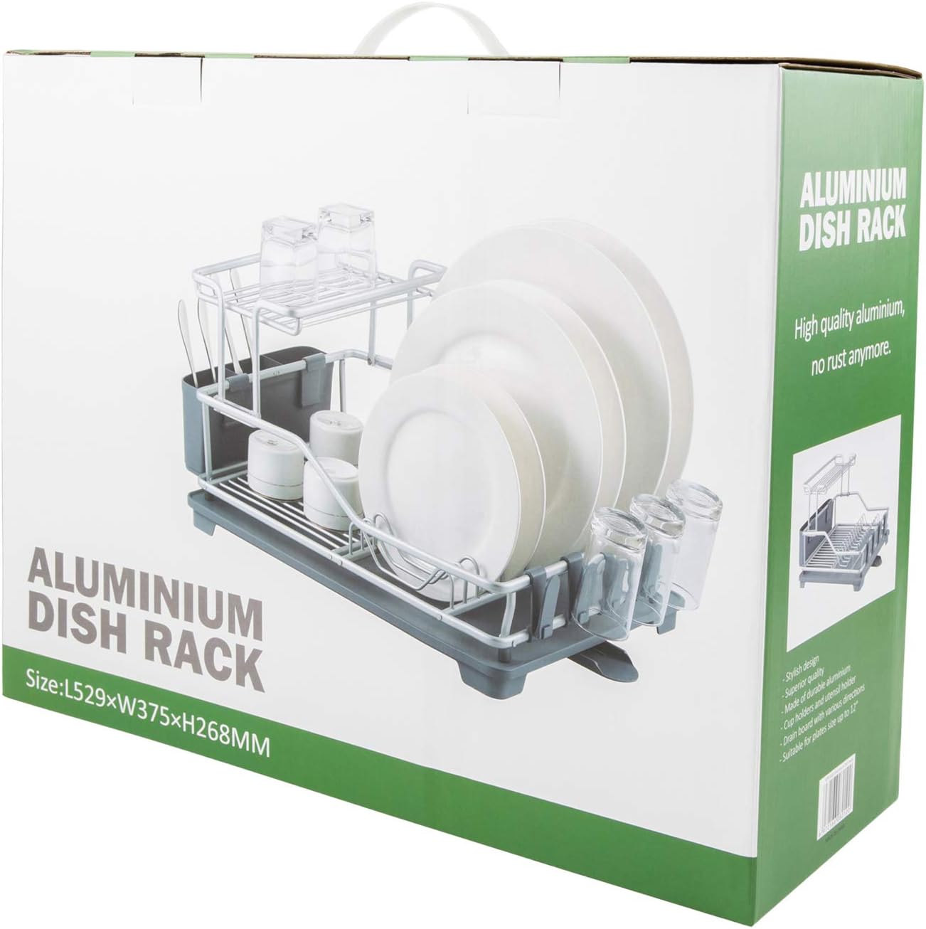 Aluminum 2 Tier Dish Rack with Removable Drainer Cutlery Holder & Cup Holder Dish Drainer Drying Rack for Kitchen