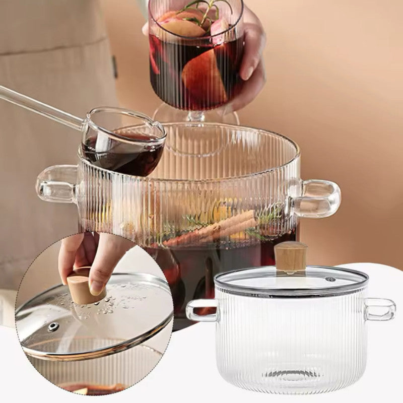 Heat Resistant Glass Cooking Pot with Lid – Durable Transparent Cookware for Pakistani Kitchens | Adornia.pk