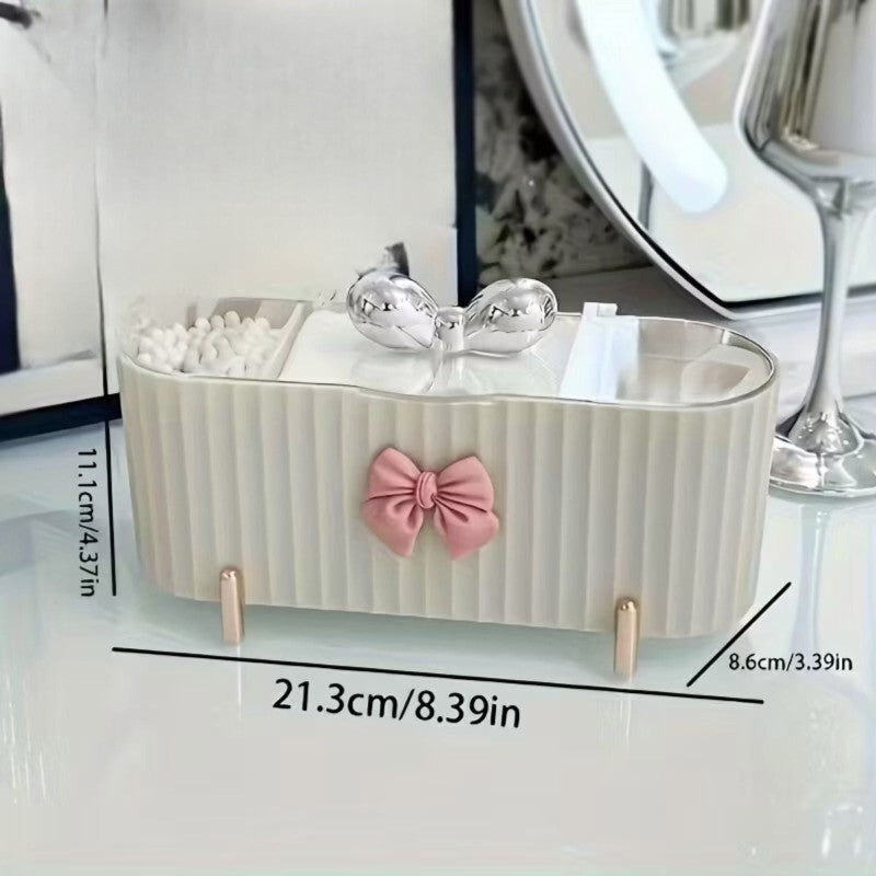 Adorable Bow 3-Compartment Makeup Organizer | Cosmetic Storage Tray for Desk & Vanity