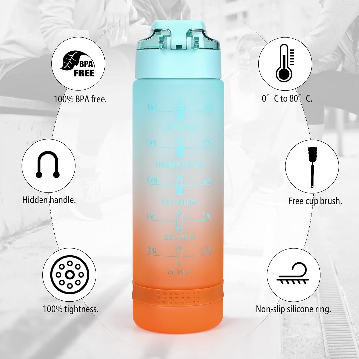 1L PH Water Bottle, Portable Gym Fitness