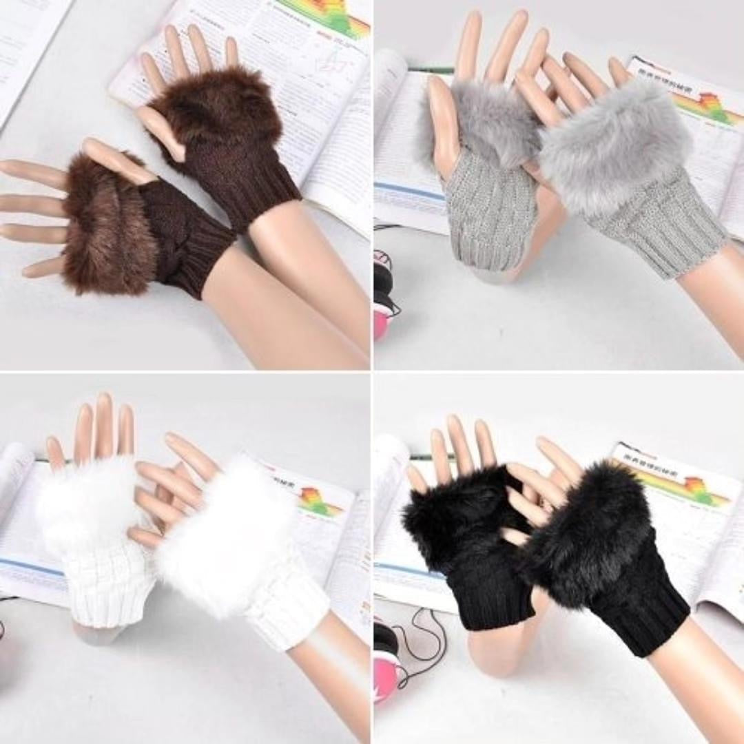 Women Fur Winter Knitted Warm Gloves for Women