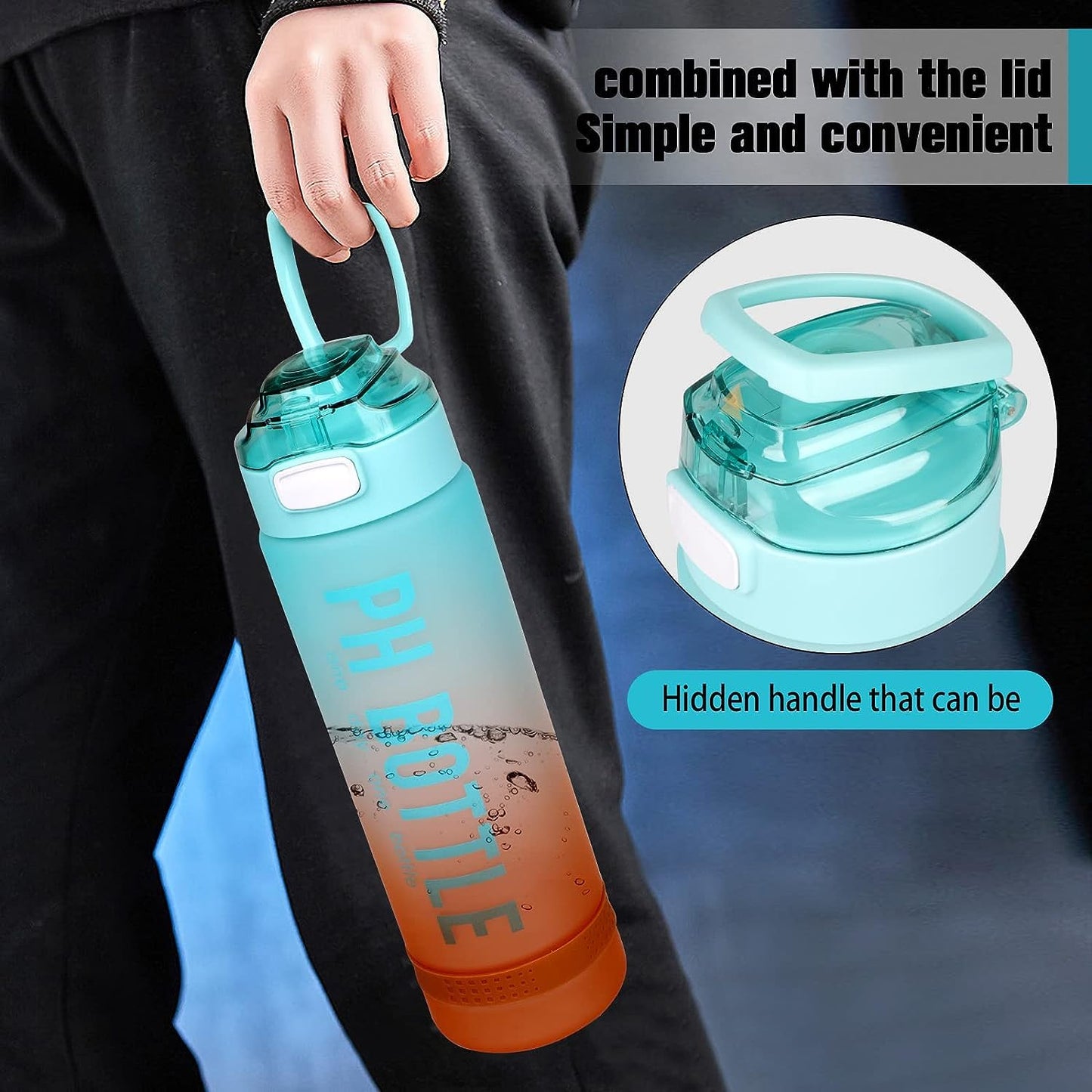 1L PH Water Bottle, Portable Gym Fitness