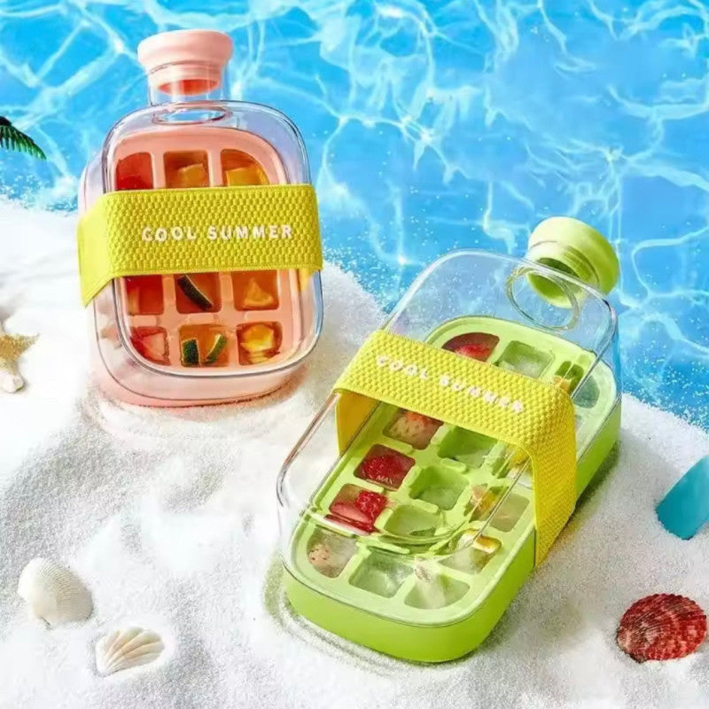2 in 1 Ice Cube Maker Bottle – Portable Ice Ball Mold & Beverage Cooler