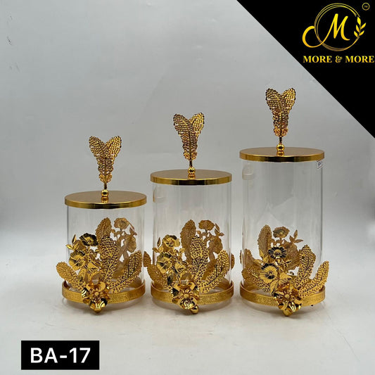 3-Pcs Candy Jar Set (Available In Golden & Silver) | BA-17 | BA-18