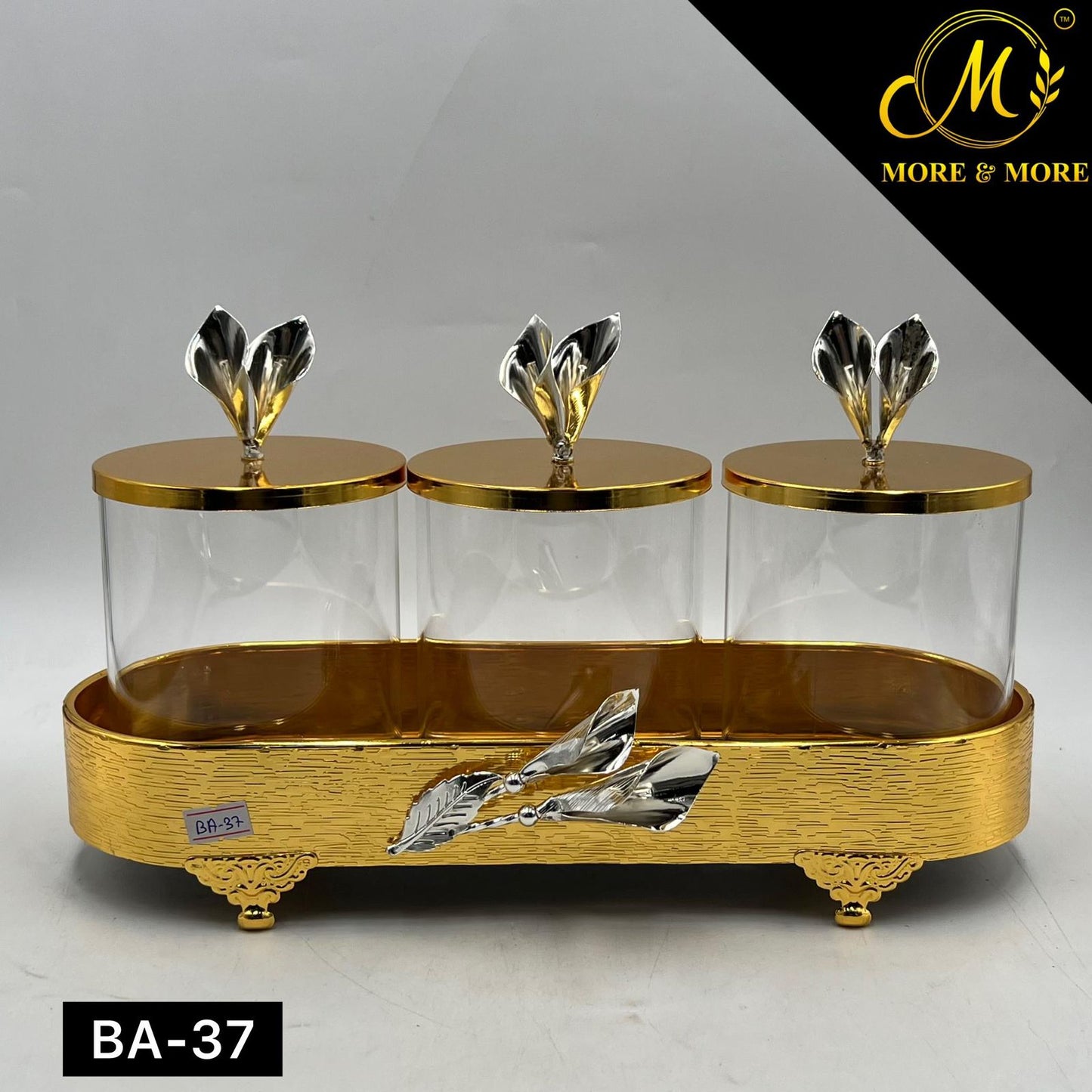 3-Pcs Candy Jar Set (Available In Golden & Silver) | BA-37 | BA-38