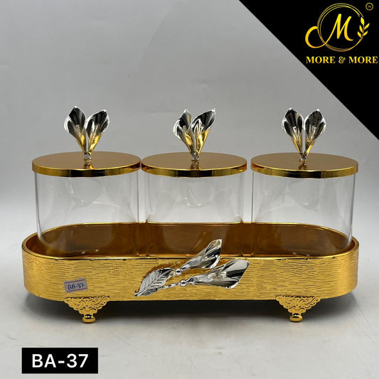 3-Pcs Candy Jar Set (Available In Golden & Silver) | BA-37 | BA-38