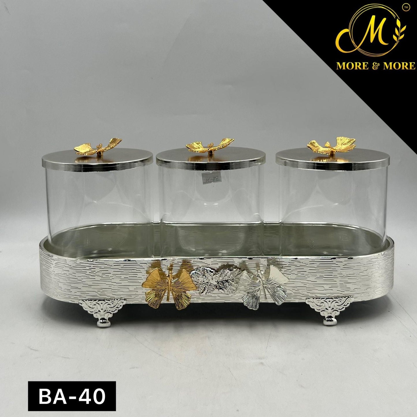 3-Pcs Candy Jar Set (Available In Golden & Silver) | BA-39 | BA-40