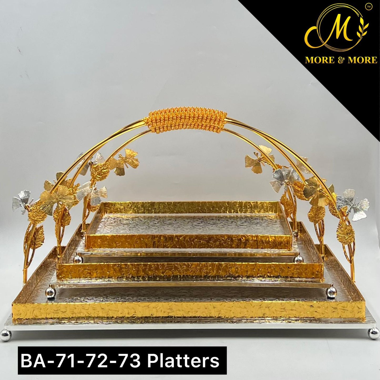 Luxury Golden Silver Platter with Butterfly Handle