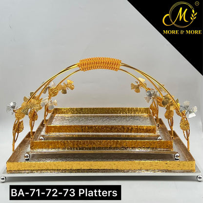 Luxury Golden Silver Platter with Butterfly Handle