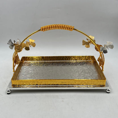 Luxury Golden Silver Platter with Butterfly Handle