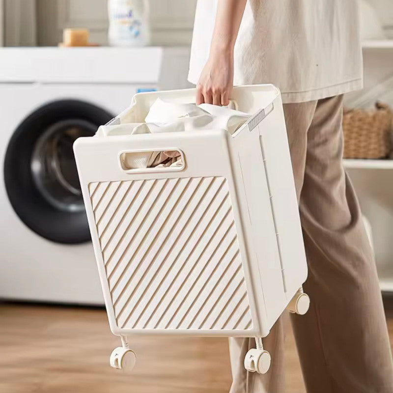 Foldable Clothes Storage Basket with Wheels – Large Capacity Laundry Organizer