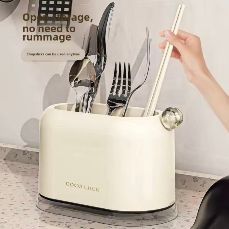 Durable Knife Storage Organizer, Kitchen Utensil Holder With Water Drain Tray, Spoon Fork Chopsticks Storage Rack