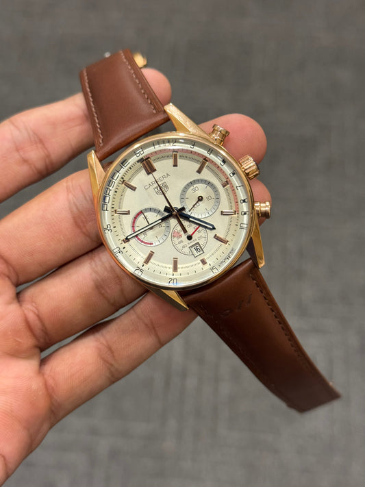 Tag Carrera | White Chrono Dial | Brown Strap