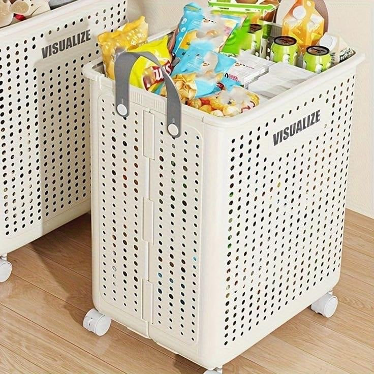 Collapsible Laundry Basket with Handle & Wheels