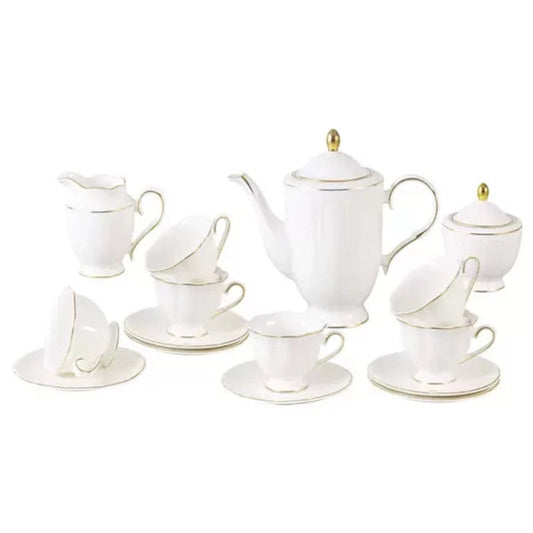 Tea Set White & Gold – 17 Piece Elegant Porcelain Tea Set | Luxury Tea Serveware Collection | Adornia Pakistan