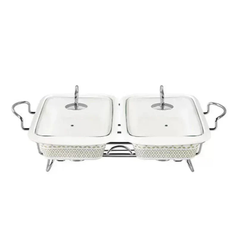 Twin Rectangular Burner Dish With Stand 13"