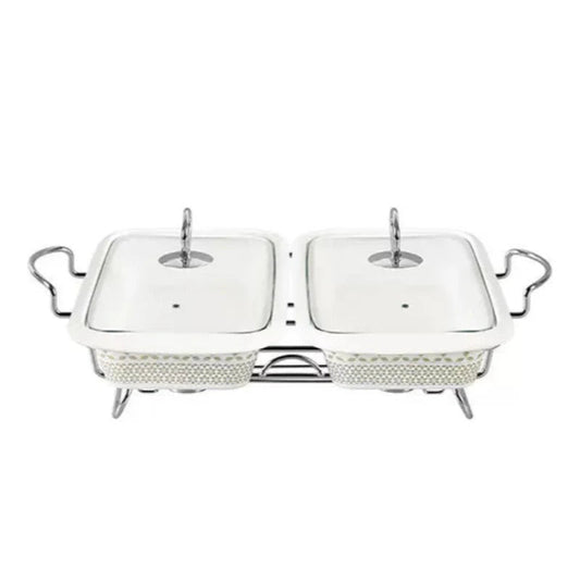 Twin Rectangular Burner Dish With Stand 13
