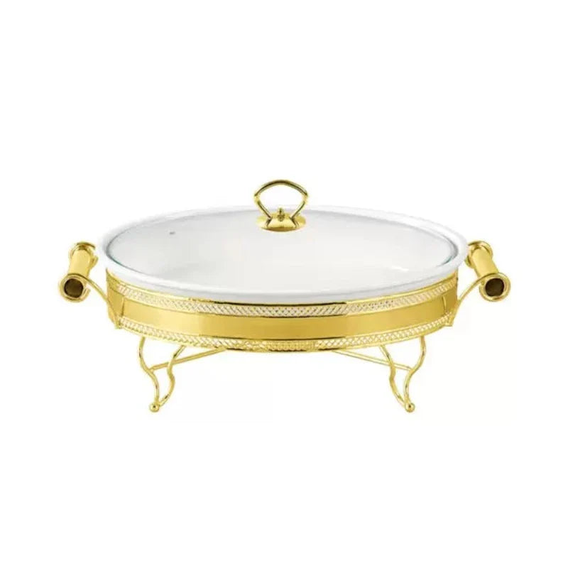 Oval Burner Dish With Gold Stand 14.5"