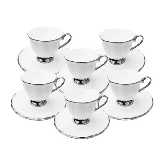 Cup & Saucer White & Grey (Set of 6)