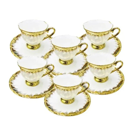 Cup & Saucer White & Gold (Set of 6)