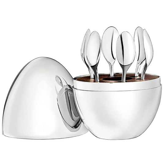 6Pcs Spoons With Luxury Egg Shape Cutlery Holder