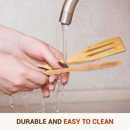 Bamboo Kitchen Utensils, 7Pcs Cooking Utensils Set with Holder