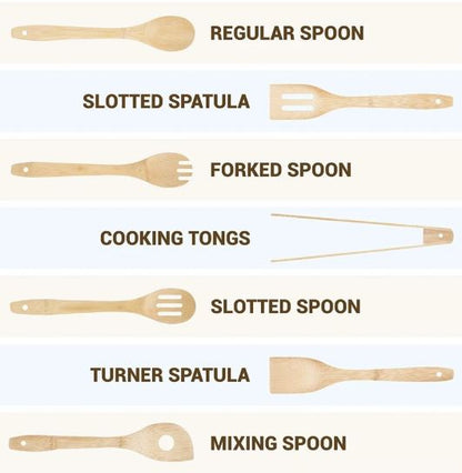 Bamboo Kitchen Utensils, 7Pcs Cooking Utensils Set with Holder