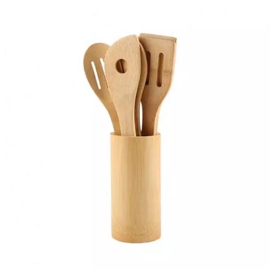 Bamboo Kitchen Utensils, 7Pcs Cooking Utensils Set with Holder