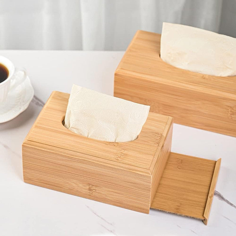 Bamboo Tissue Box Holder - Modern Rectangle Natural Wooden Facial Tissue Box Cover for Bathroom, Dining Room