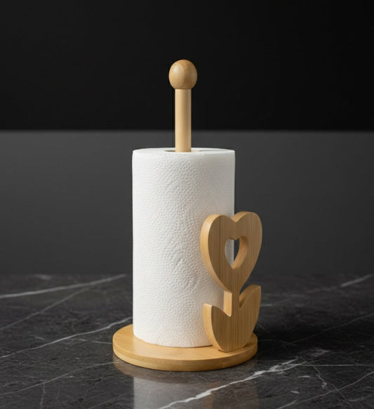 Bamboo Wood Tissue Holder Vertical Roll Pole Paper Towel Holder fof Kitchen/Toilet Freestanding