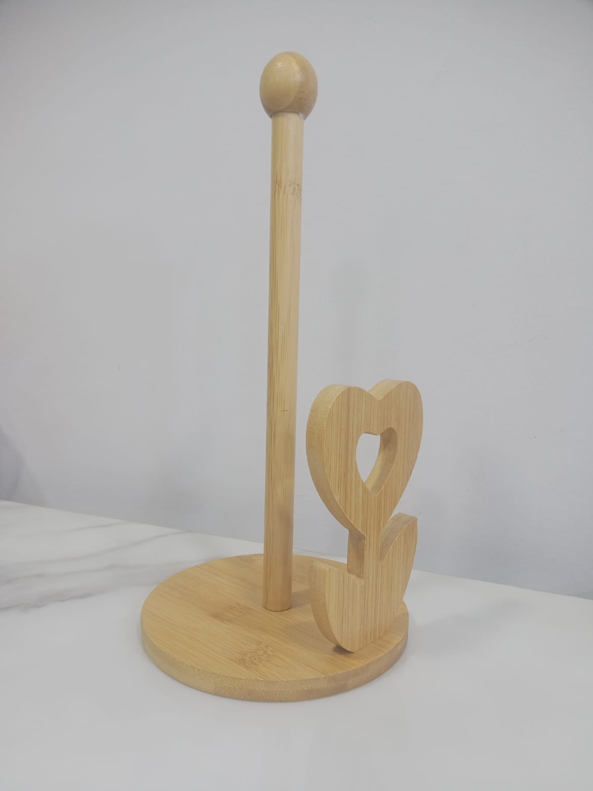 Bamboo Wood Tissue Holder Vertical Roll Pole Paper Towel Holder fof Kitchen/Toilet Freestanding