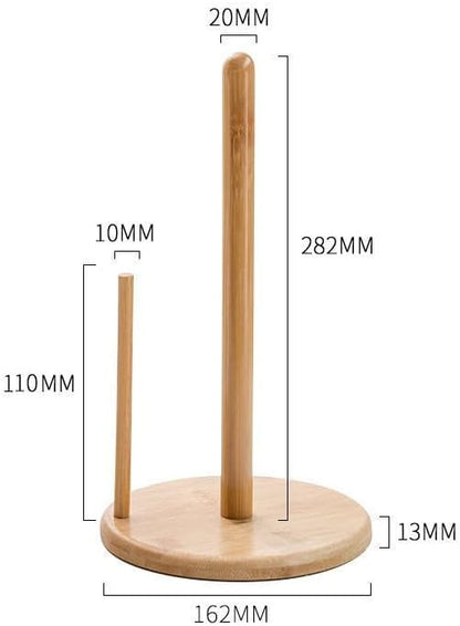 Bamboo Wood Tissue Holder Vertical Roll Pole Paper Towel Holder fof Kitchen/Toilet Freestanding