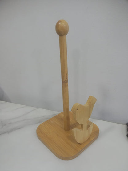 Bamboo Wood Tissue Holder Vertical Roll Pole Paper Towel Holder fof Kitchen/Toilet Freestanding