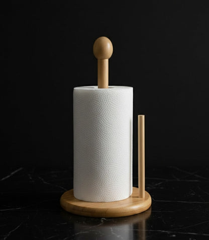 Bamboo Wood Tissue Holder Vertical Roll Pole Paper Towel Holder fof Kitchen/Toilet Freestanding