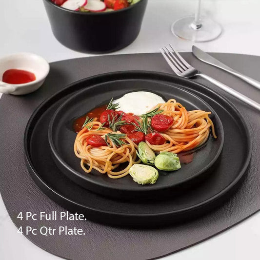 Stoneware Black Border Plates 8 Piece Set | Elegant Tableware Adornia Pakistan